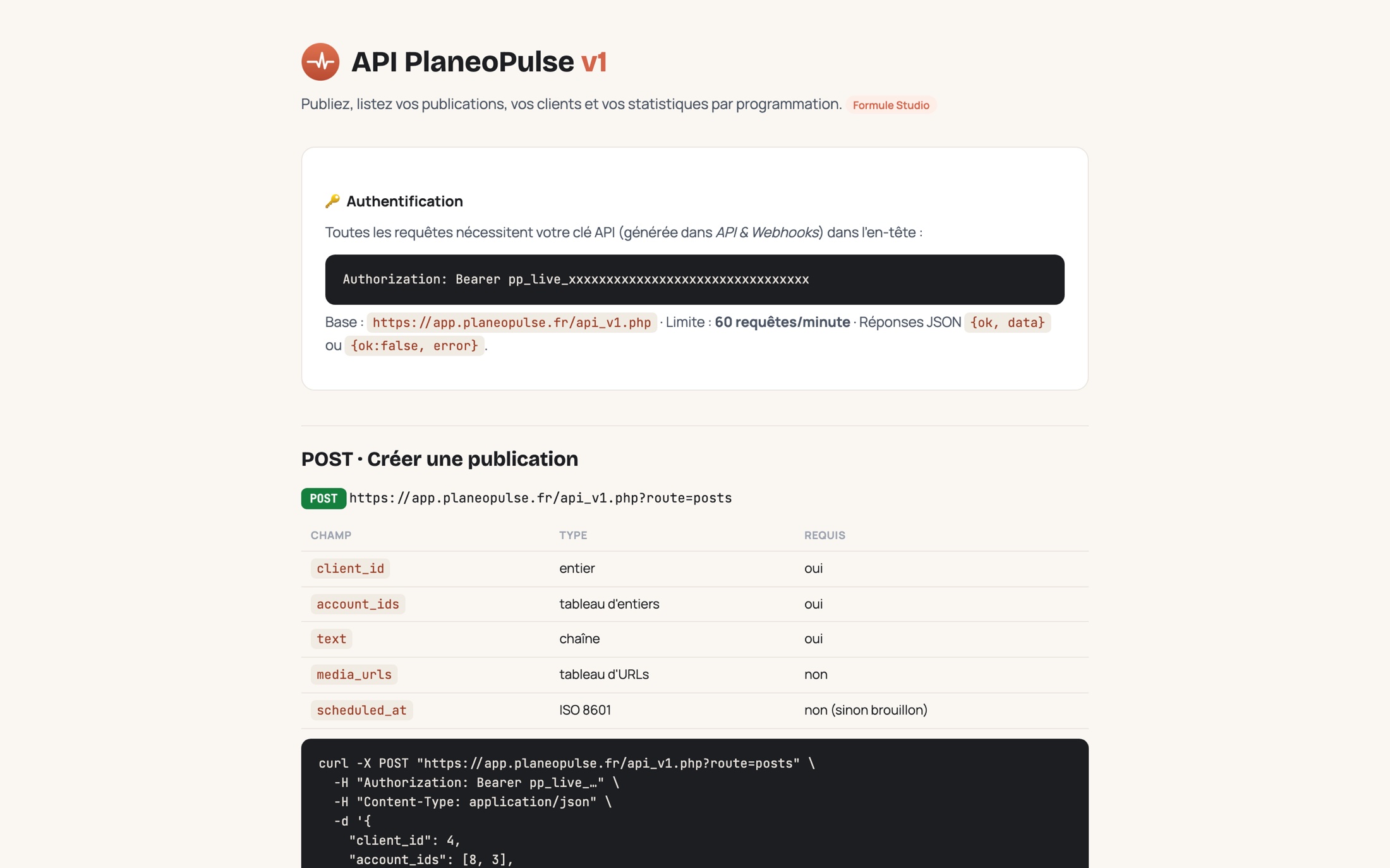 L'API qui connecte Planeo Pulse à vos outils — aperçu réel de l'application Planeo Pulse