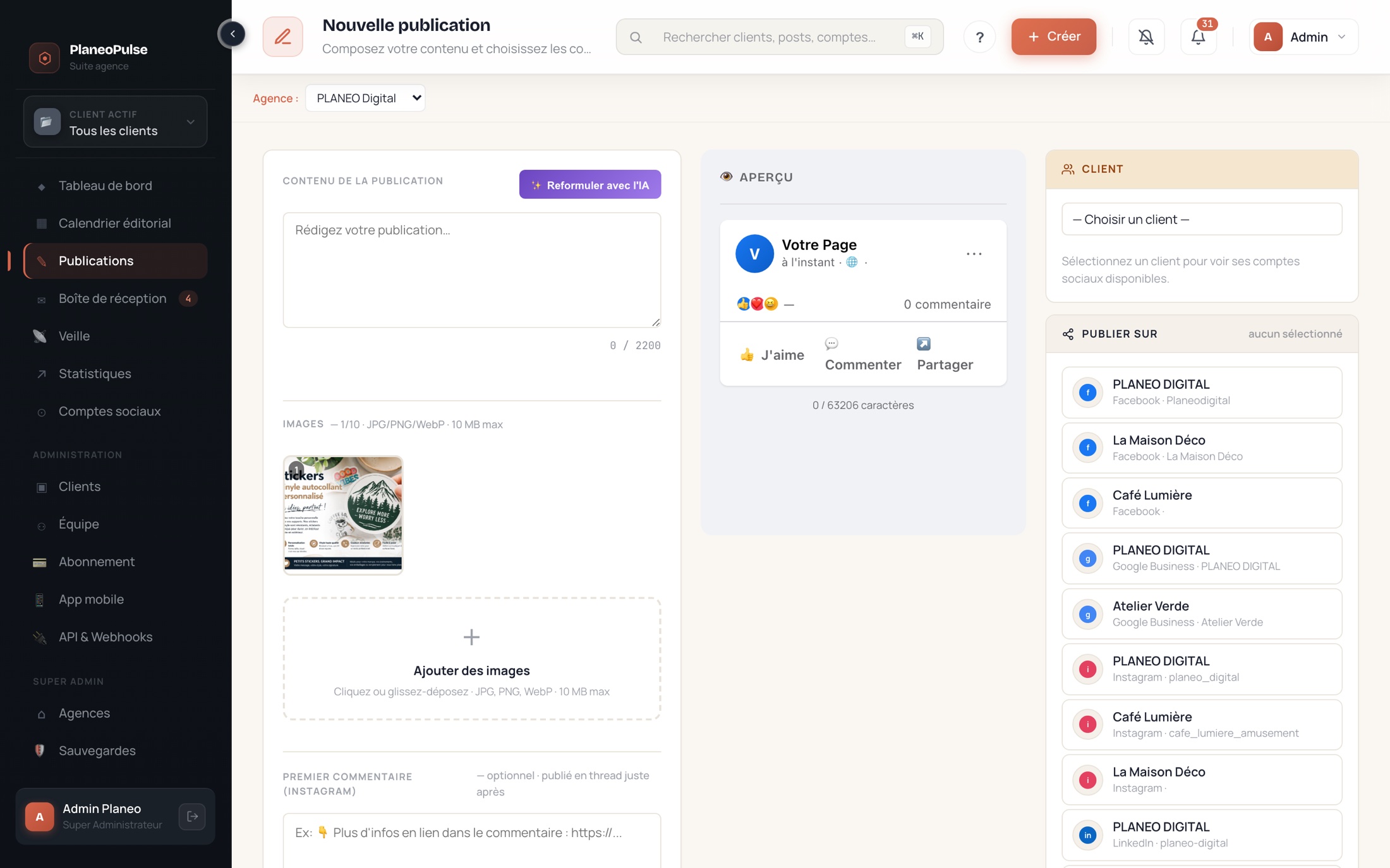 L'IA qui rédige avec vous — aperçu réel de l'application Planeo Pulse